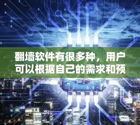 翻墙软件有很多种，用户可以根据自己的需求和预算选择合适的工具。以下是一些常见的翻墙软件推荐，包括免费版和专业版